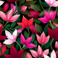 Seamless floral pattern. Digital art. Imitation of oil painting.