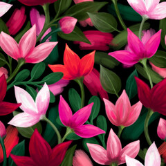 Fototapeta premium Seamless floral pattern. Digital art. Imitation of oil painting.