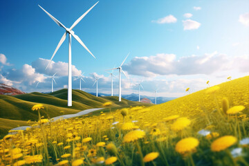 Renewable alternative windmill flower wind energy landscape electricity nature turbine environment ecological technology