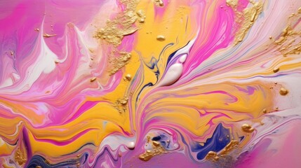 Abstract Marble Ink Painting Texture. Luxury Pink Waves, Swirls, and Gold Painted Splashes - Banner Background for Elegance and Style