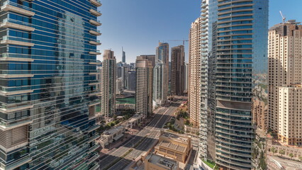 Panoramic view of the Dubai Marina and JBR area and the famous Ferris Wheel aerial