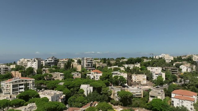 Haifa central carmel houses Moriah street area overlooking The Mediterranean sea, Aerial  view