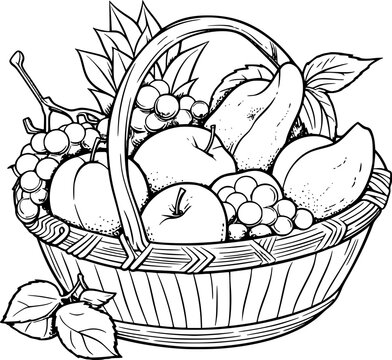 a black and white outline drawing of a fruit in the basket