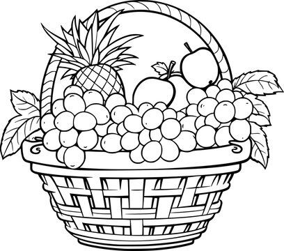 recommend clip art: a black and white outline drawing of a fruit in the basket