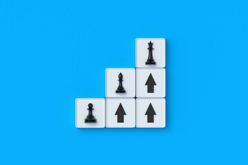 Career progress. Improvement of skill. Movement towards the set goal. Potential expert. Future opportunities. Big accomplishment. Chess figures on buttons. 3d render