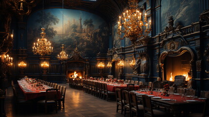 Fototapeta na wymiar Within a 1500s Russian castle the intricate dining room