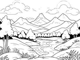 coloring page landscape for kids