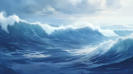 Zelfklevend Fotobehang Ocean in blue and white in the style of anime art . ai generative © Oleksandr