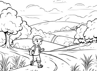 coloring page landscape for kids