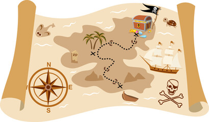 Pirate adventure. Pirate treasure map. Pirates party kids adventure.