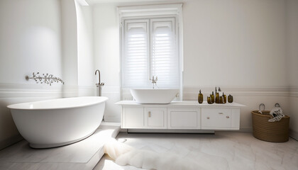 Fototapeta na wymiar modern bathroom with white tiles, white bath, white window, white wall, white background 