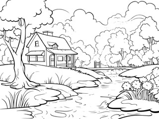 coloring page landscape for kids