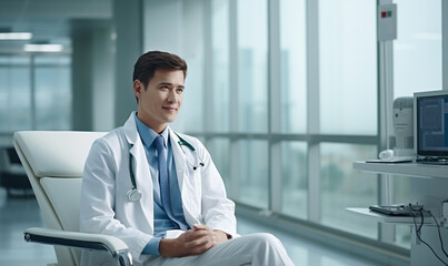 Doctor sitting in modern medical office interior