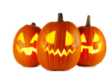 Three Halloween Pumpkins on white - 651899886