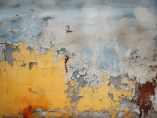 peeling paint on a wall old wall background peeling paint texture light grey orange blue © AI Stock