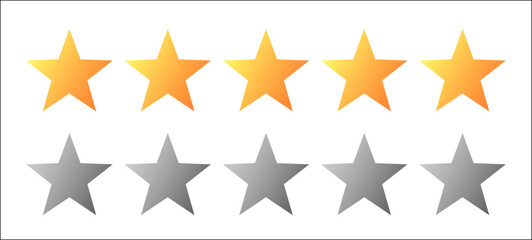 Fototapeta premium Five gold and silver gradient rating stars icon set vector image