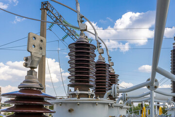 High-voltage inputs of an electrical substation for energy generation against the sky
