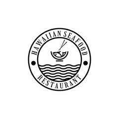 Vintage hawaii restaurant bar logo design emblem with poke