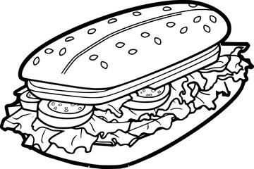 a black and white outline drawing of hotdog