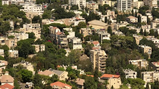 Haifa central carmel houses Moriah street area overlooking The Mediterranean sea, Aerial  view