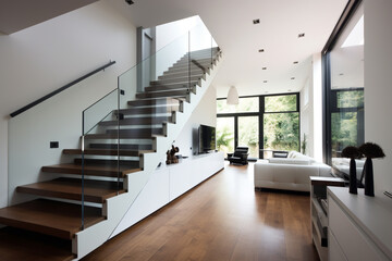 Modern staircase in home design architecture.