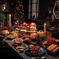 Fototapeta premium food set for xmas seasonal , christmas atmosphere , room decoration AI generated