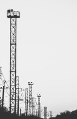 Black and white power plant towers