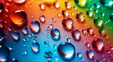 colored water drops on abstract background, water drops on colorful background, colored wallpaper, ultra hd colorful wallpaper, background with colored bubbles - obrazy, fototapety, plakaty