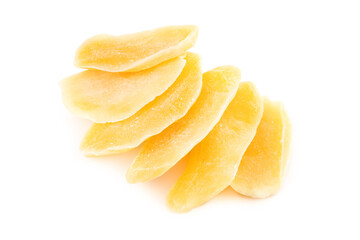 Sliced dried mango isolated on white background