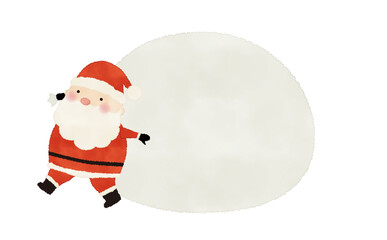 プレゼント袋を担ぐサンタクロースの水彩風のイラスト