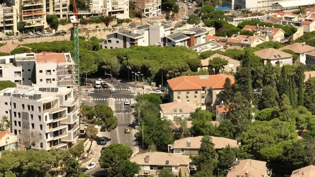 Haifa central carmel houses Moriah street area overlooking The Mediterranean sea, Aerial  view