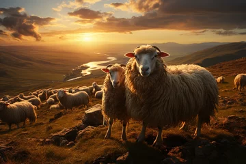 Foto op Plexiglas sheep pasture in mountains ariel view © Наталья Добровольска