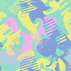 Abstract vector seamless pattern with grunge spots and wave shapes