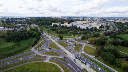 Fototapeta na wymiar A bird's-eye view of Gorzów Wielkopolski reveals the Gdańskie Roundabout