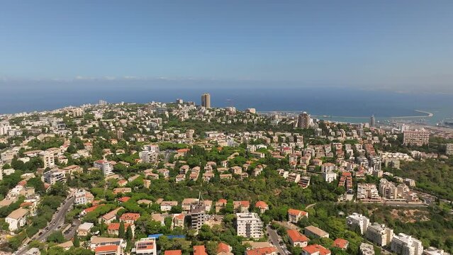 Haifa central carmel houses Moriah street area overlooking The Mediterranean sea, Aerial  view