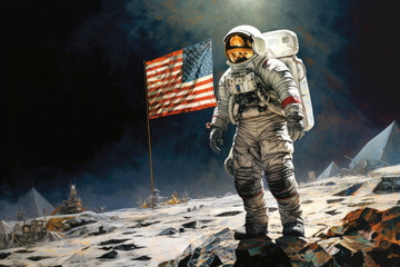 ein Astronaut steht auf dem Mond, an astronaut stands on the moon