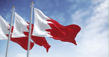 Three Bahrain flags waving on a clear day