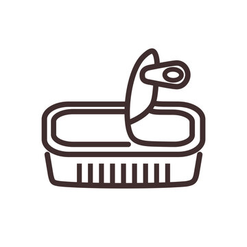 recommend clip art: Opened tin can icon with pull tab. Conserved food outline pictogram. Preserved fish, meat. Line art. Flat vector illustration isolated on white background. Editable stroke. Metal disposable packaging