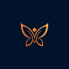 butterfly with leaf smile logo design