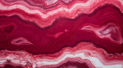 Ruby red marble stone with ivory vein. A vivid graphite-textured geode wallpaper background - obrazy, fototapety, plakaty
