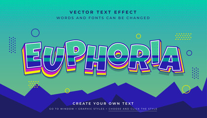 Vector Editable 3D blue outline text effect. Fun euphoria graphic style on blue retro abstract background