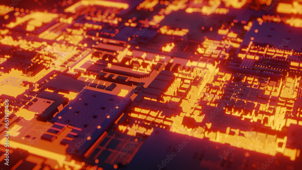 Poster futuristic electronic circuit board. central computer processors cpu concept. technological and scie
