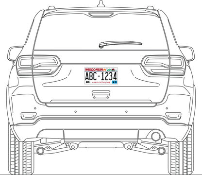 Wisconsin State car license plate in the back of a car, USA, United States, vector illustration
