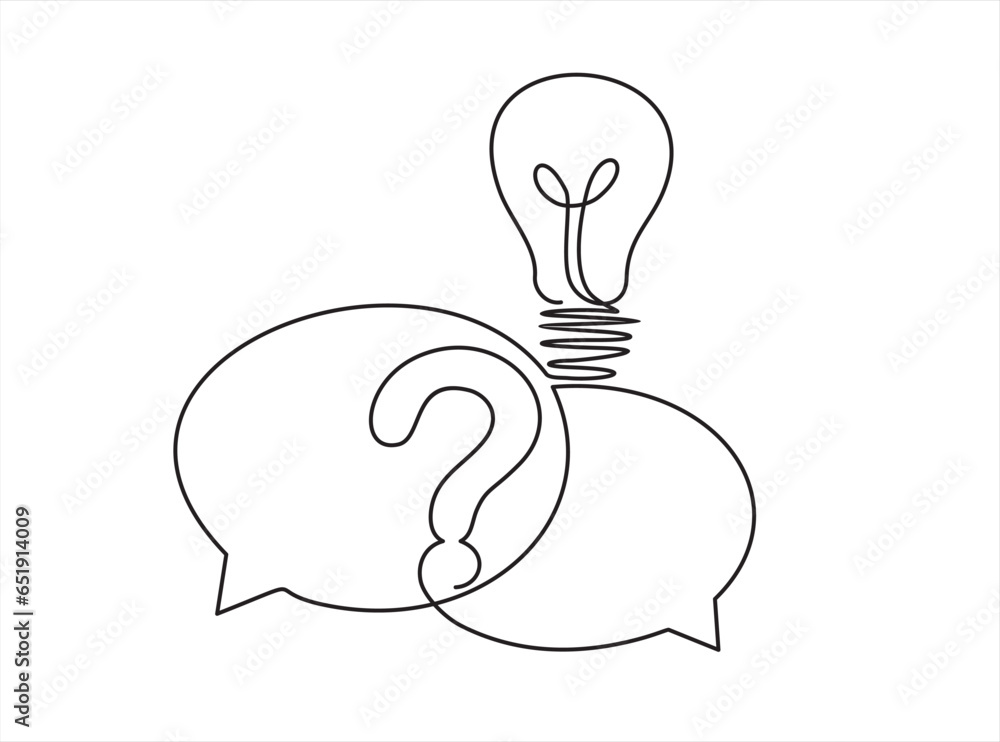 Poster quick tips. continuous one line drawing of question mark, light bulb and speech bubbles. trendy line