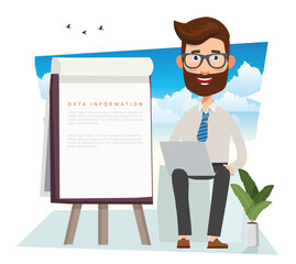 Businessman And White Paper For Text Vector Concept Design