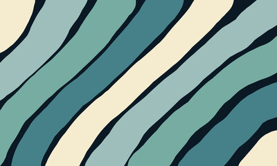Hand drawn psychedelic groovy retro style abstract green wavy background.