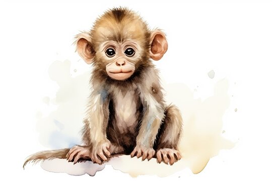 A cute baby monkey painted in vibrant watercolors created with Generative AI technology