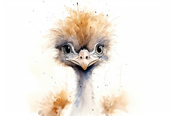 An exquisite watercolor painting capturing the majestic head of an ostrich created with Generative AI technology