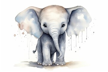 A vibrant watercolor painting capturing the mesmerizing beauty of an elephant with striking blue eyes created with Generative AI technology