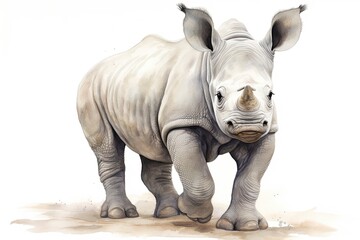 Fototapeta premium A detailed drawing of a rhinoceros against a white background created with Generative AI technology